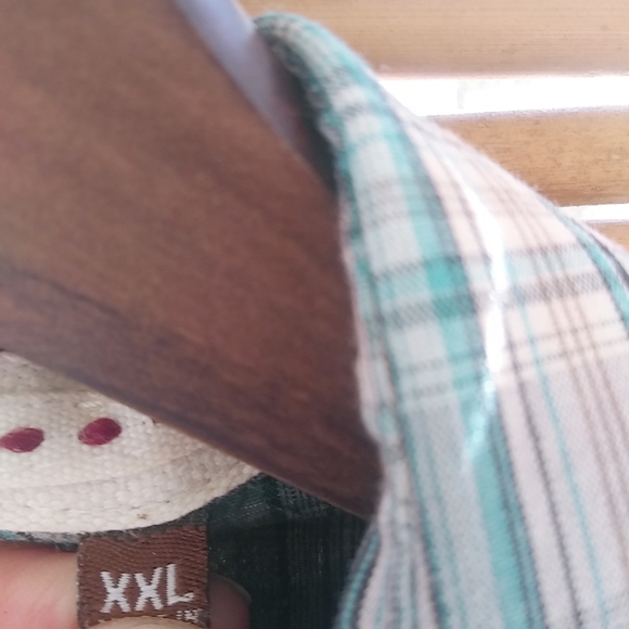 Coastal XXL Mens Tan Turquoise Plaid Snap Western Shirt - Picture 5 of 9